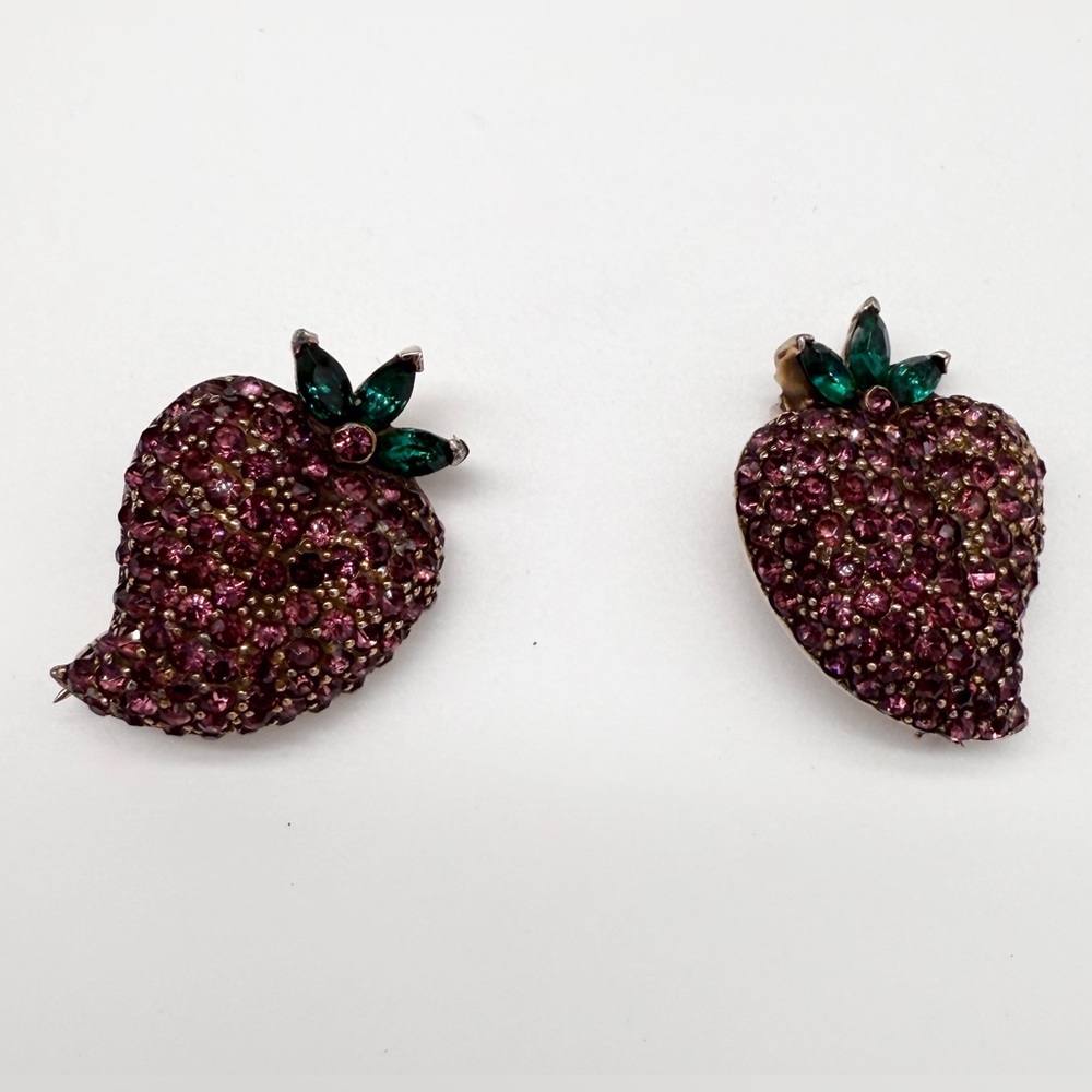 Jomaz Pair of Vintage Strawberry Brooch with Rhinestones